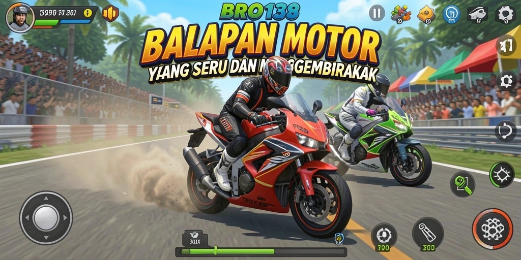 Tangkapan layar BRO138 menampilkan balapan motor yang intens dan menegangkan.