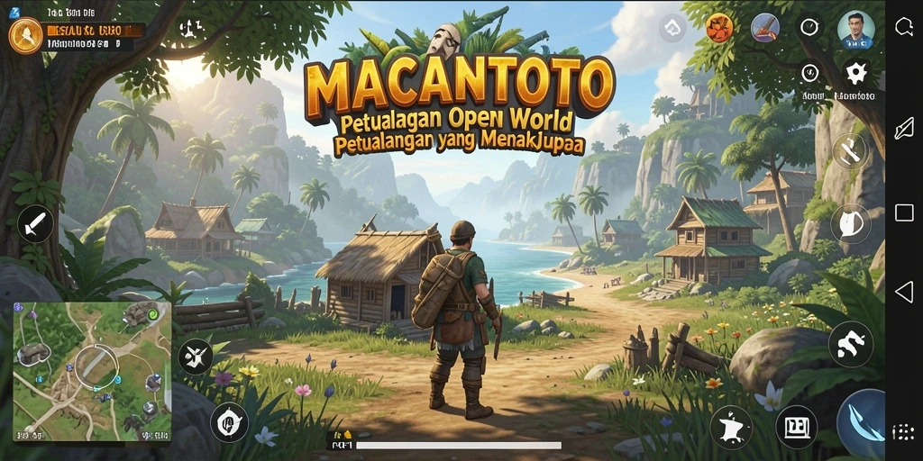 Screenshot gameplay MACANTOTO yang menampilkan eksplorasi dunia luas.