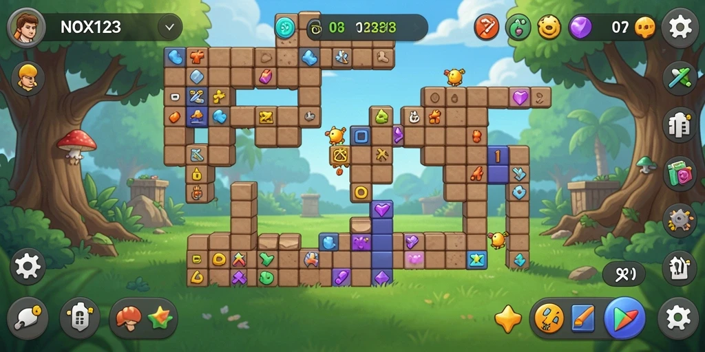Screenshot menunjukkan gameplay seru puzzle NOX123.
