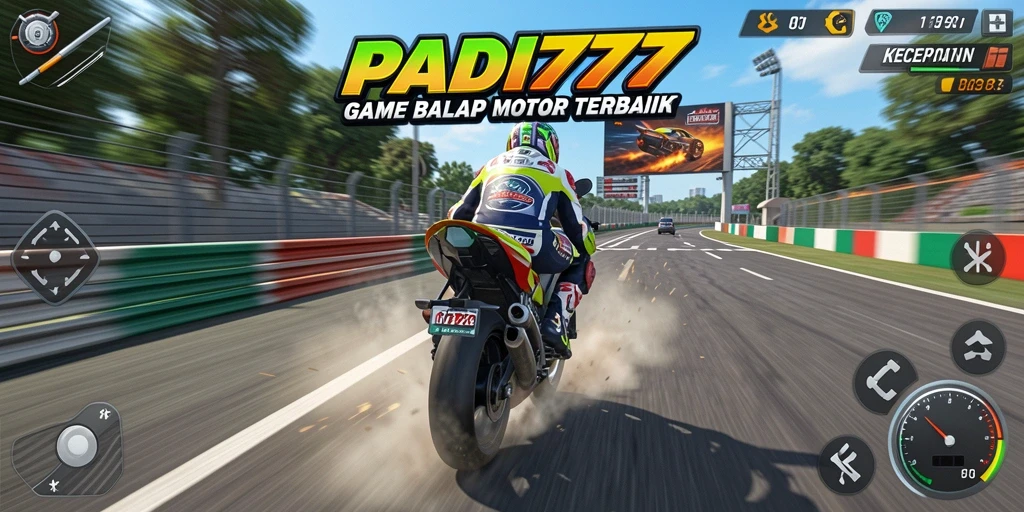 Screenshot gameplay PADI777 menampilkan balapan motor yang menegangkan.