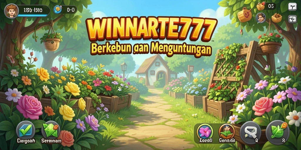 Tampilan gameplay WINRATE777 yang menampilkan aktivitas berkebun.